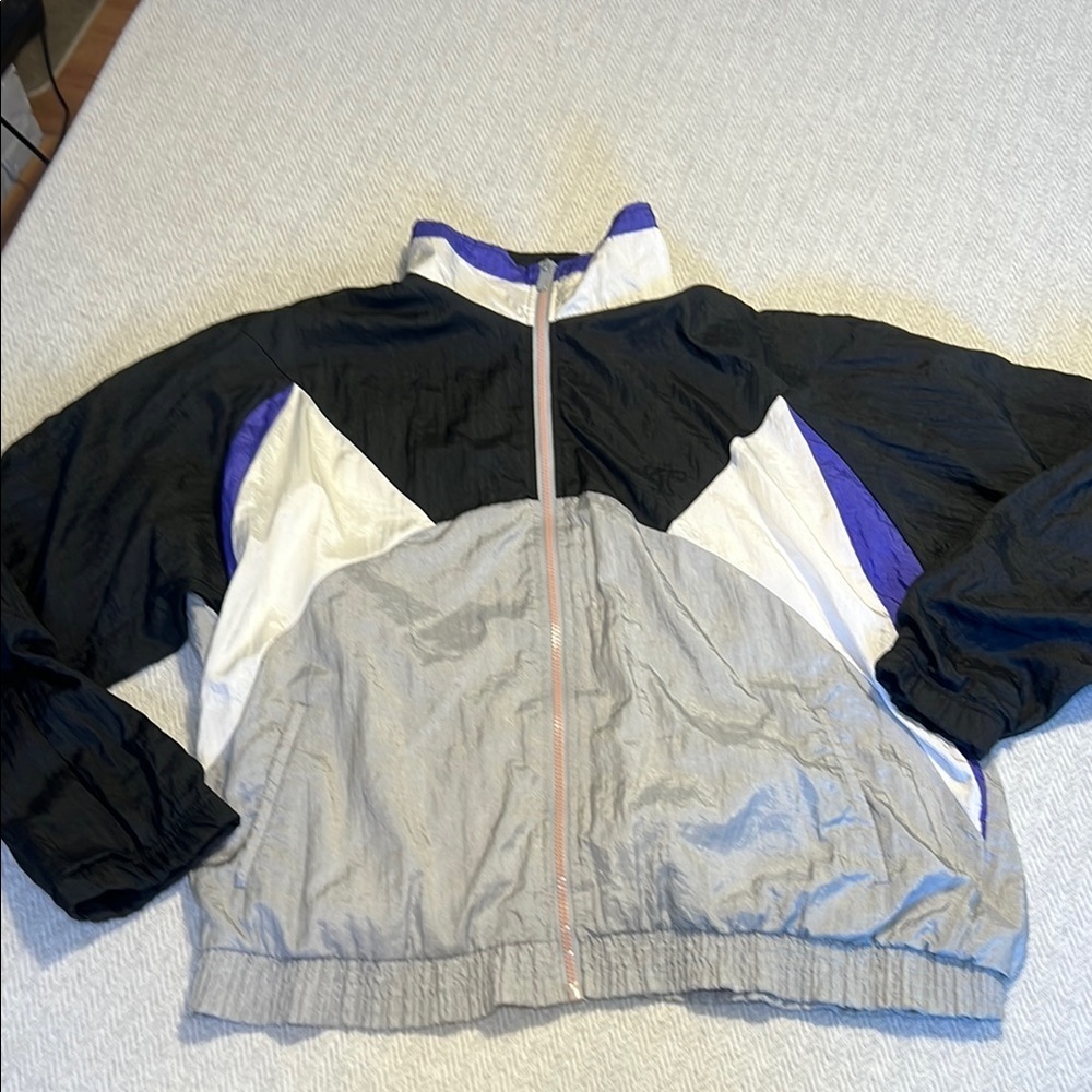 Vintage Black, silver, purple & pink Windbreaker Jacket. Size Large. By Todd 1